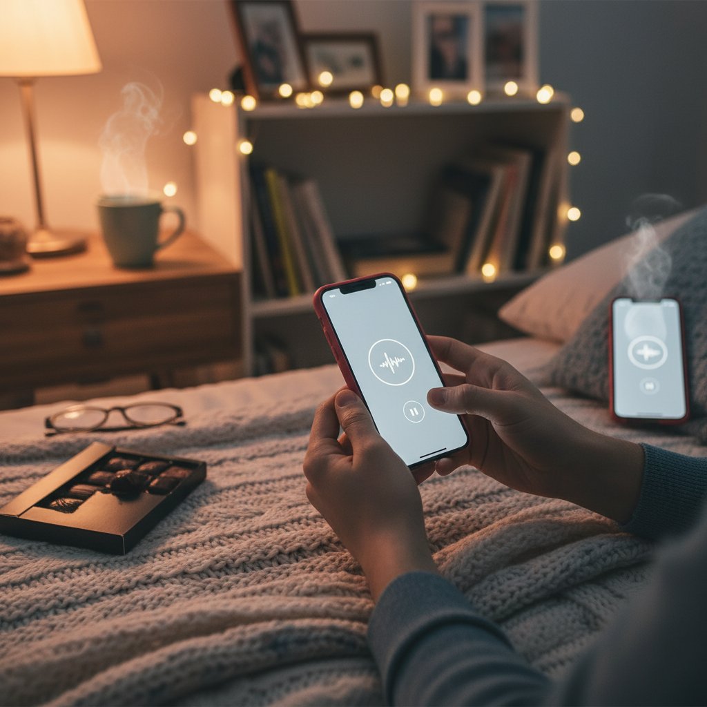 Hands recording a voice message in a cozy, private setting, symbolizing personal communication strategies for LDRs