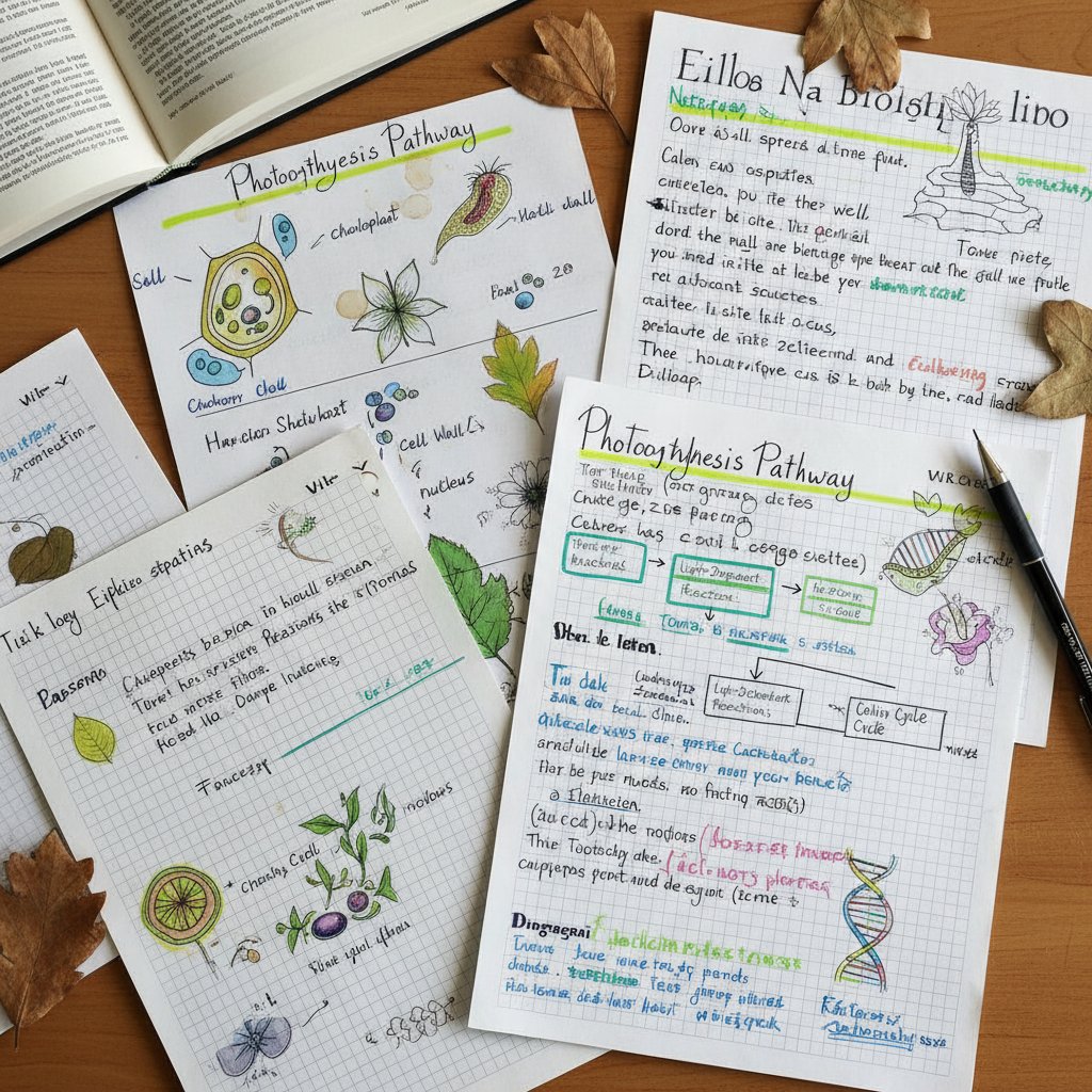 Notatki z biologii z rysunkami i kolorowymi podkreśleniami