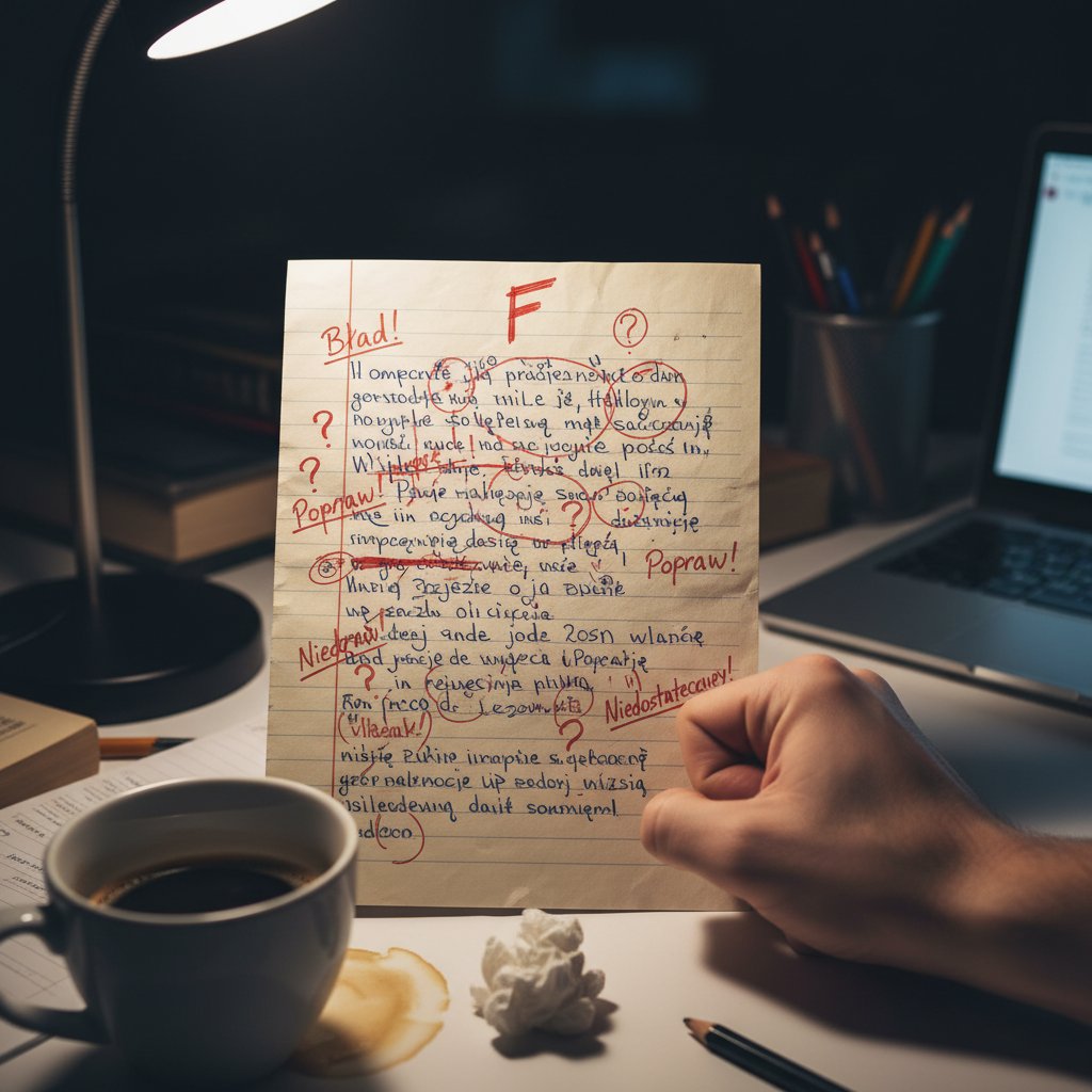 Rękopis wypracowania maturalnego z poprawkami