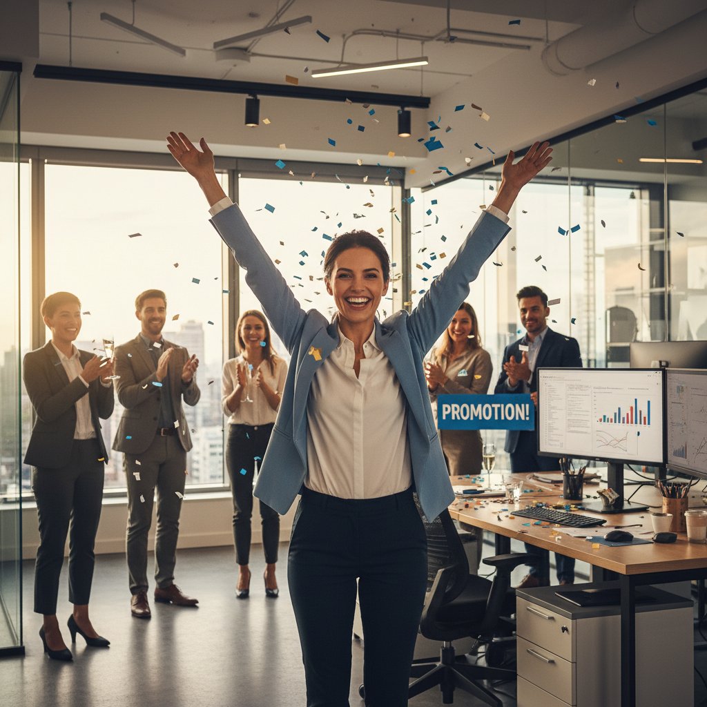 Zadowolony profesjonalista celebrujący nową pracę w nowoczesnym biurze