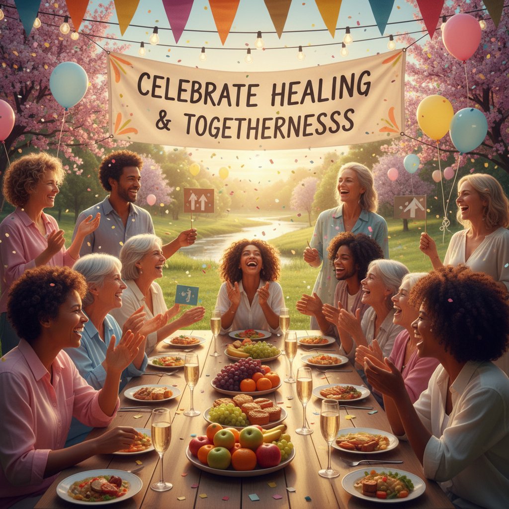 Radosna grupa osób świętująca sukces wspólnoty i wsparcia w plenerze