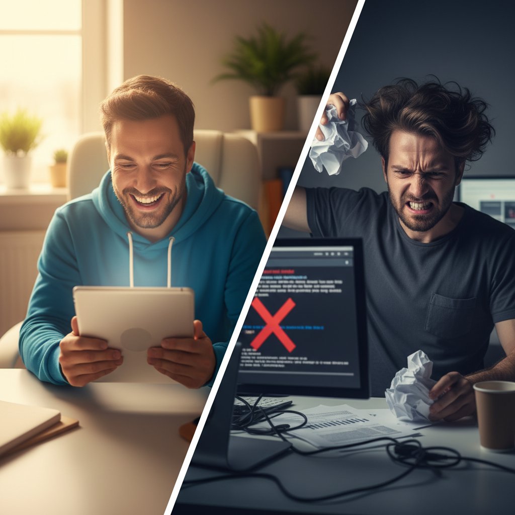 Użytkownik zadowolony i rozczarowany symulatorem dialogów – kontrast emocji