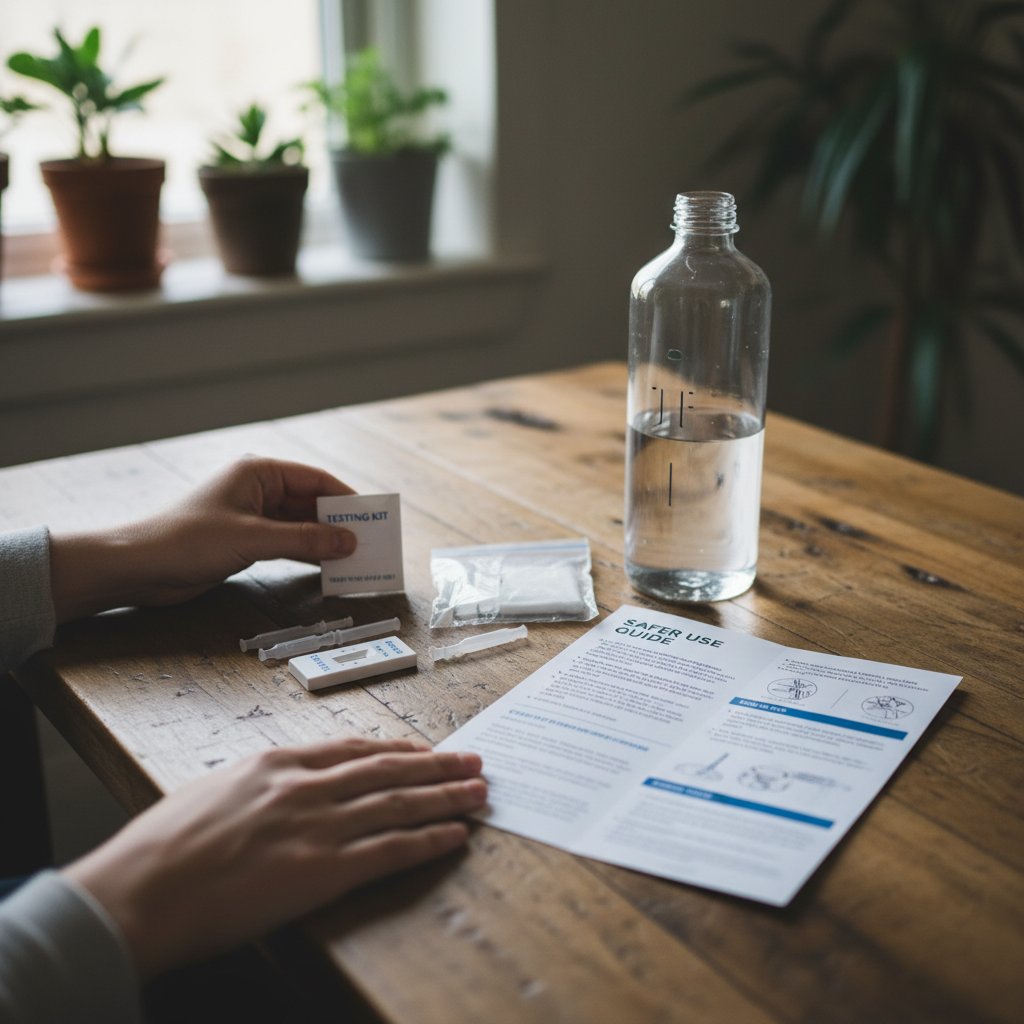 Zestaw redukcji szkód: testy, woda, ulotka informacyjna