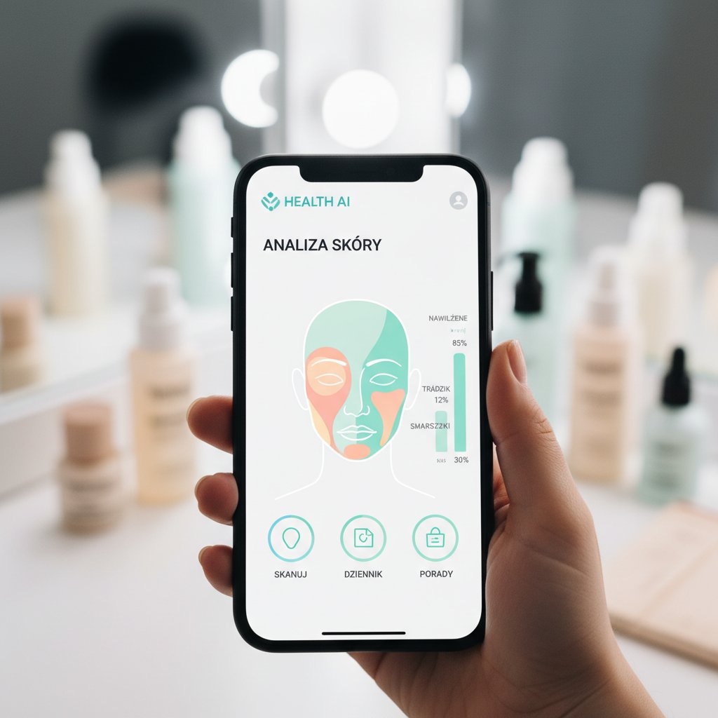 Aplikacja zdrowotna AI analizuje skórę – polski interfejs