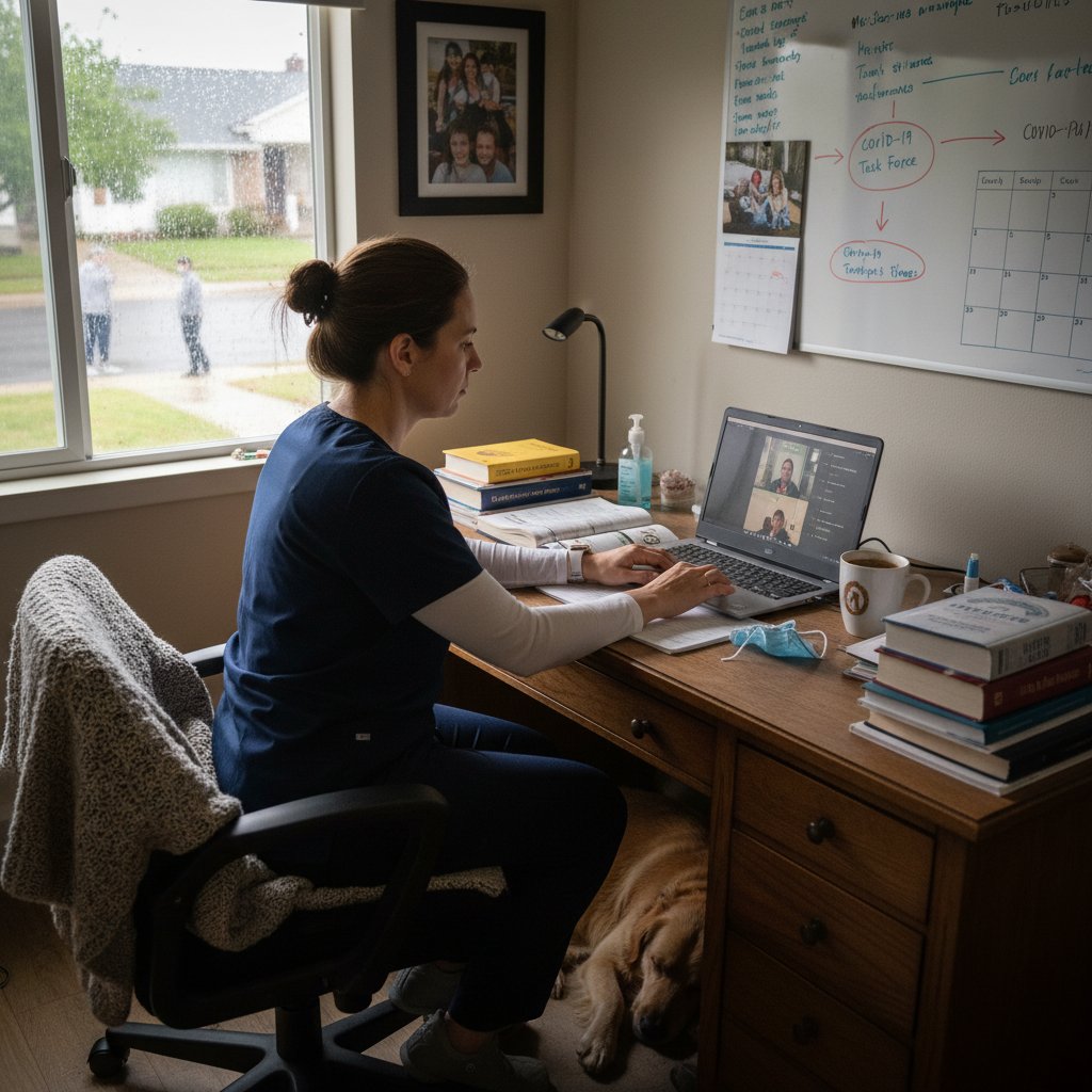 Pracownik służby zdrowia uczący się w domu – nauka po pandemii