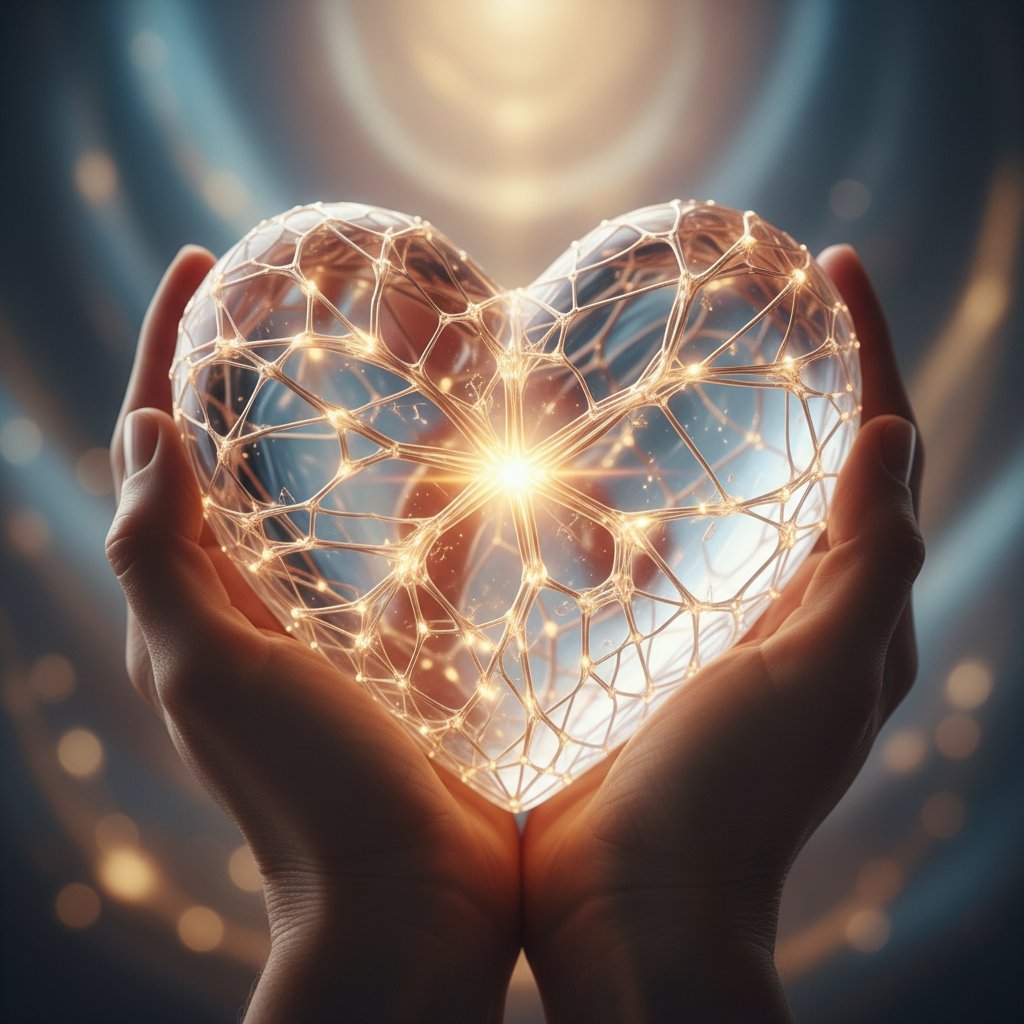 Artistic heart image with visible cracks being repaired, symbolizing healing and emotional intimacy after trauma