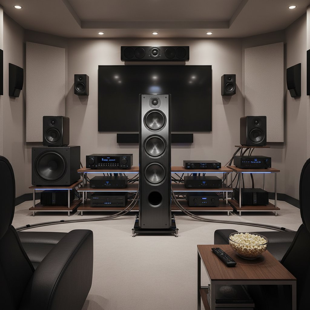 High-end speaker components for movie sound system, close-up of premium internals