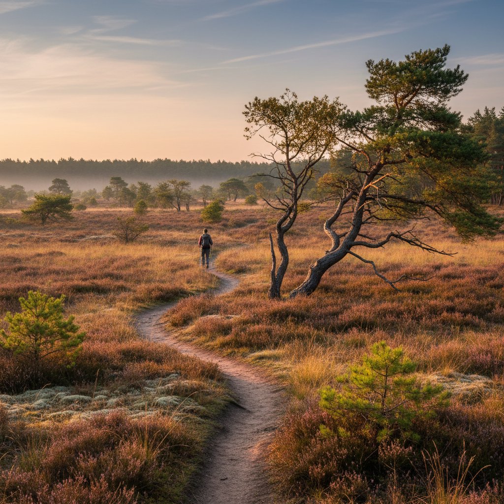 Szlak pieszy przez wrzosowiska w Kampinoskim Parku Narodowym