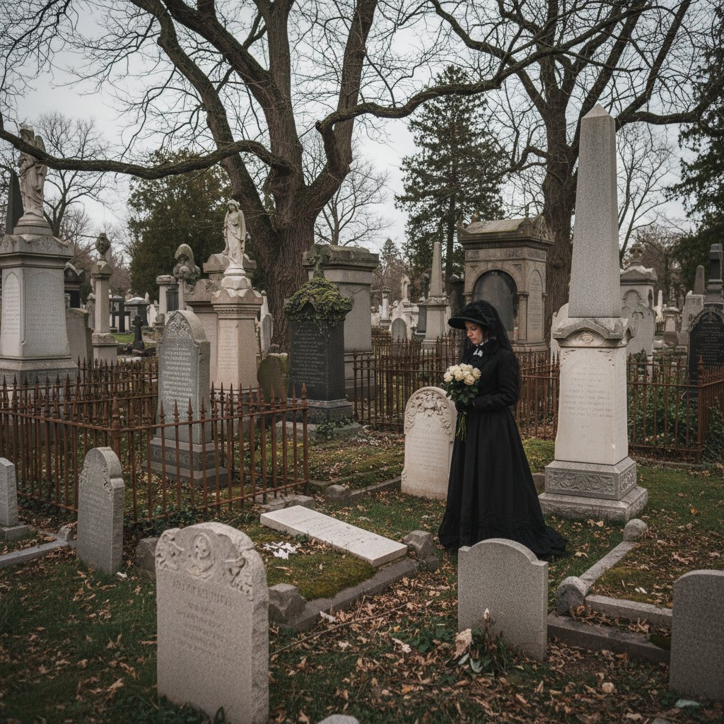 Historic cemetery with ornate headstones, symbolizing permanence and traditional mourning