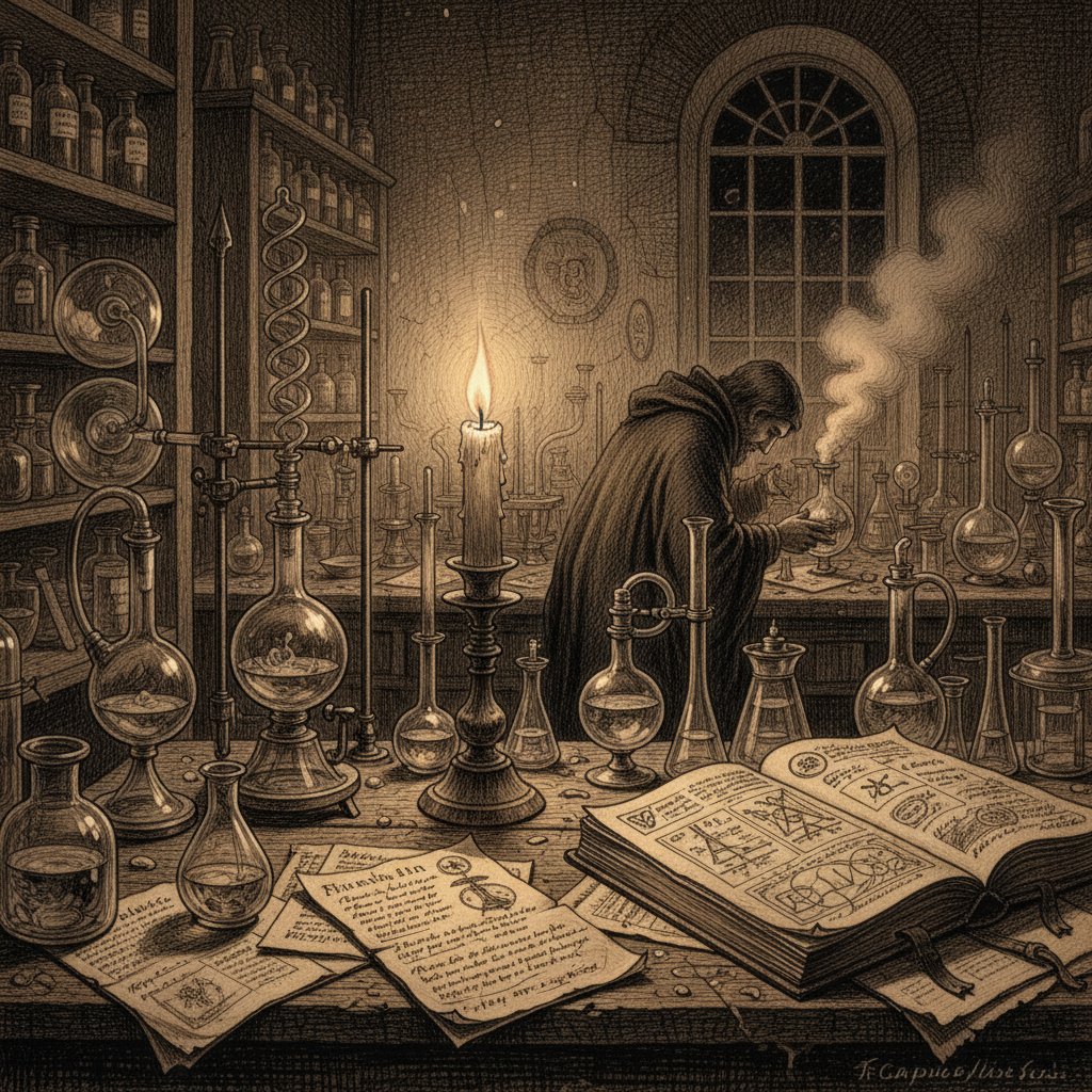 Rysunek historycznego laboratorium z czasów odkrycia mocznika