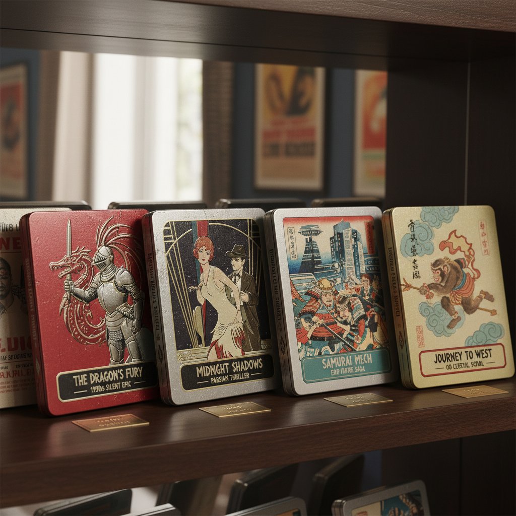 Historical collage of early steelbook editions from Europe and Asia, showing varied artwork and regional distinctions.