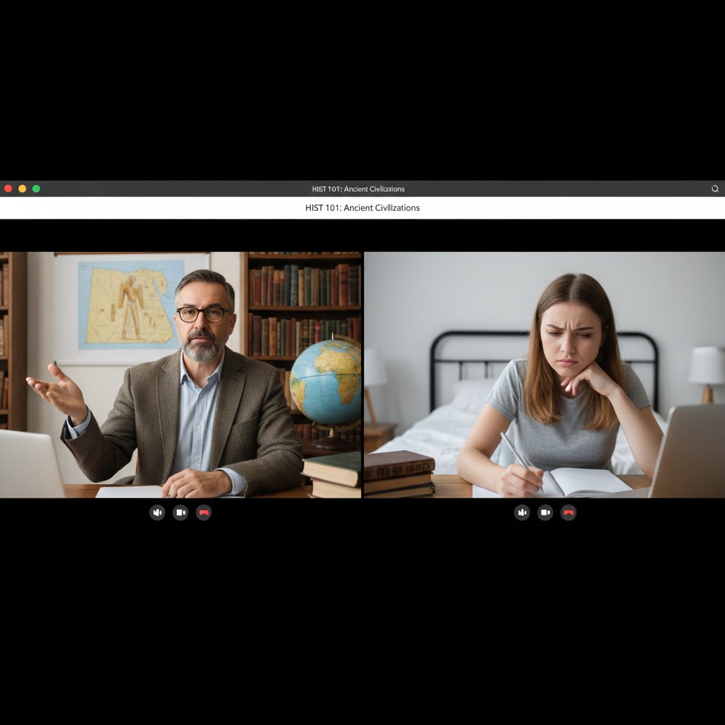 Nauczyciel i uczeń historii podczas wideo-rozmowy na komputerze, silna koncentracja