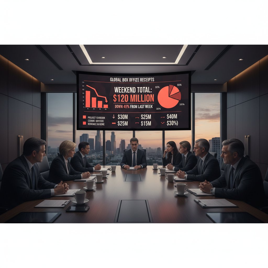 Hollywood boardroom, Murphy’s box office stats projected, tense mood