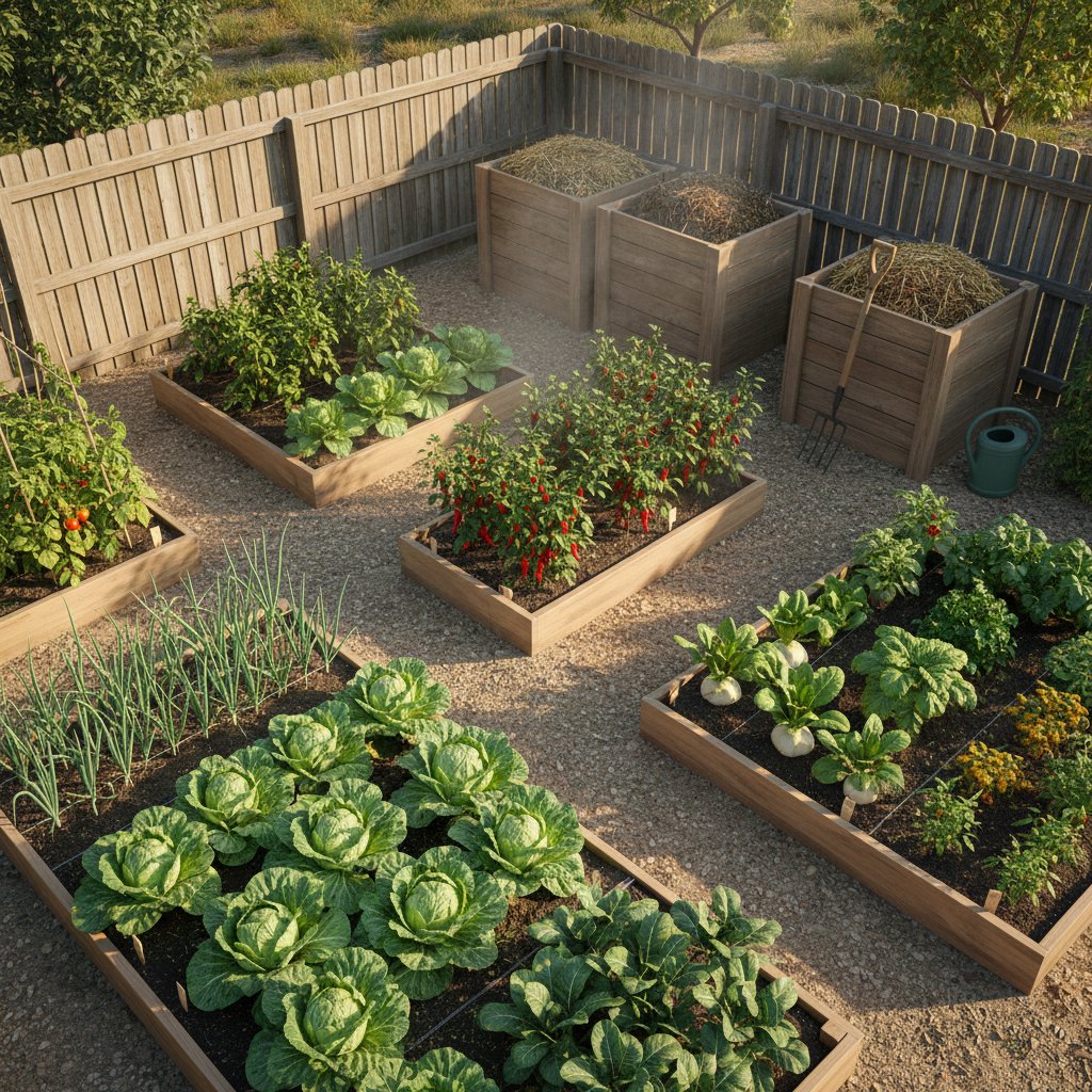 Domowy ogród warzywny, kompostownik i produkcja kimchi