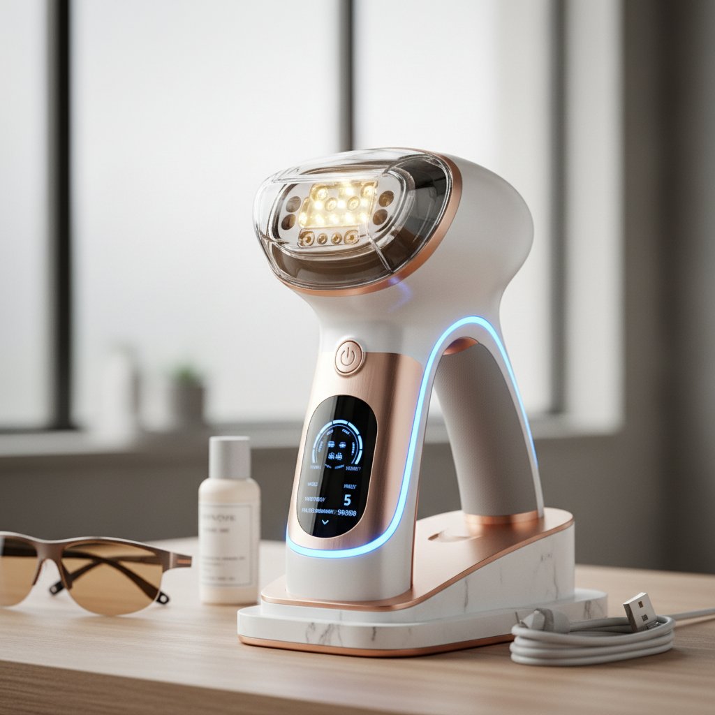 Nowoczesny depilator IPL w domowym otoczeniu, widoczne detale urządzenia, atmosfera technologicznej wygody
