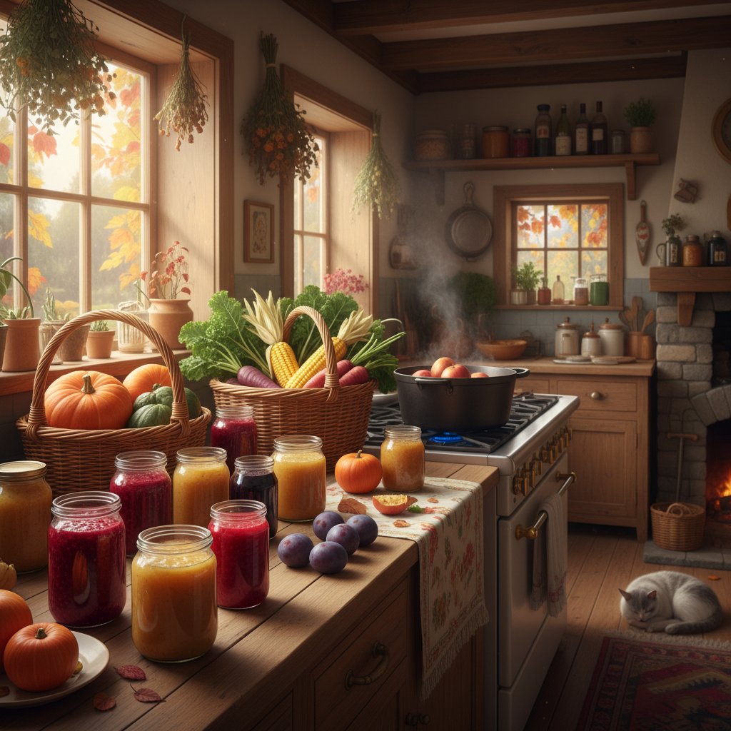 Domowa kuchnia z przygotowaniem przetworów z jesiennych warzyw