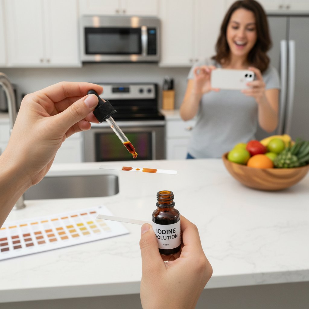 Zestaw do domowego badania poziomu jodu na blacie kuchennym