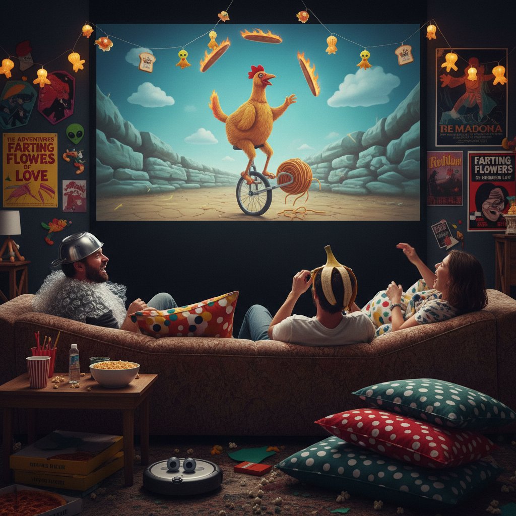 Home theater setup for an abnormal comedy movie night.