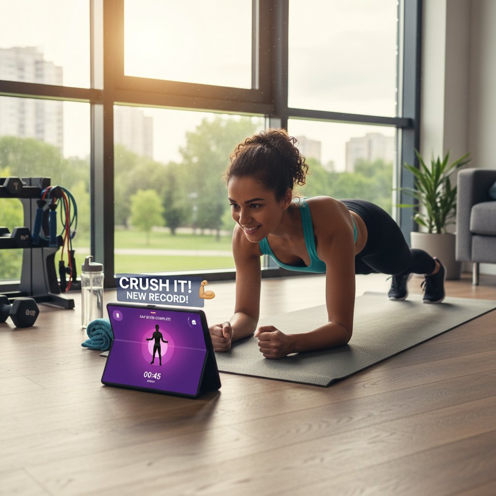 Trening w domu z aplikacją fitness na ekranie, motywacja i zaangażowanie