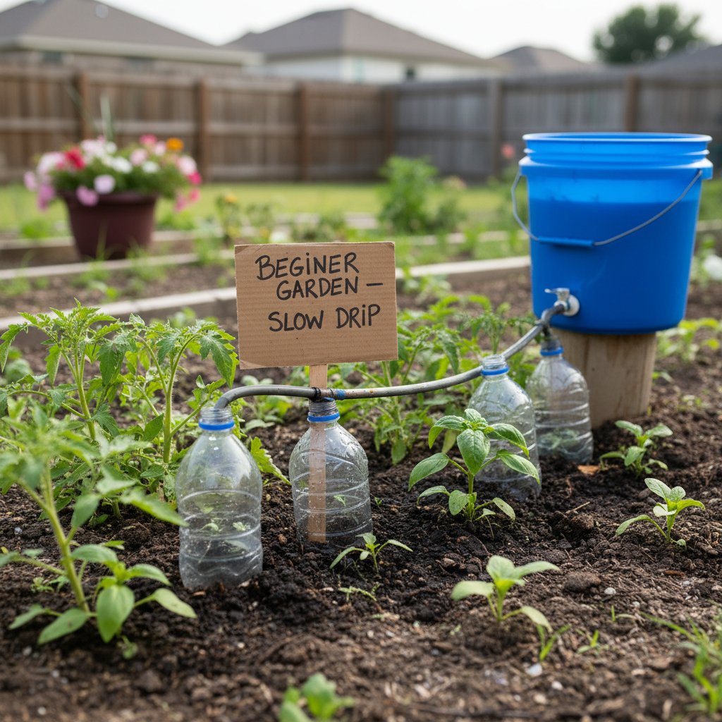 Prosty system nawadniania dla początkujących ogrodników, butelka, doniczki
