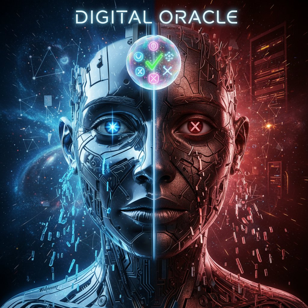 Zwei Gesichter – Hoffnung und Enttäuschung nach Hellseh-Beratung, symbolisiert die ambivalenten Erfahrungen mit digitalen Orakeln