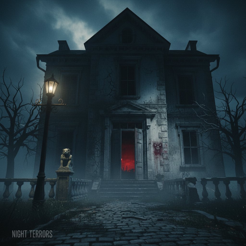 Horror film using a locked-off camera for dramatic effect, gritty dark scene