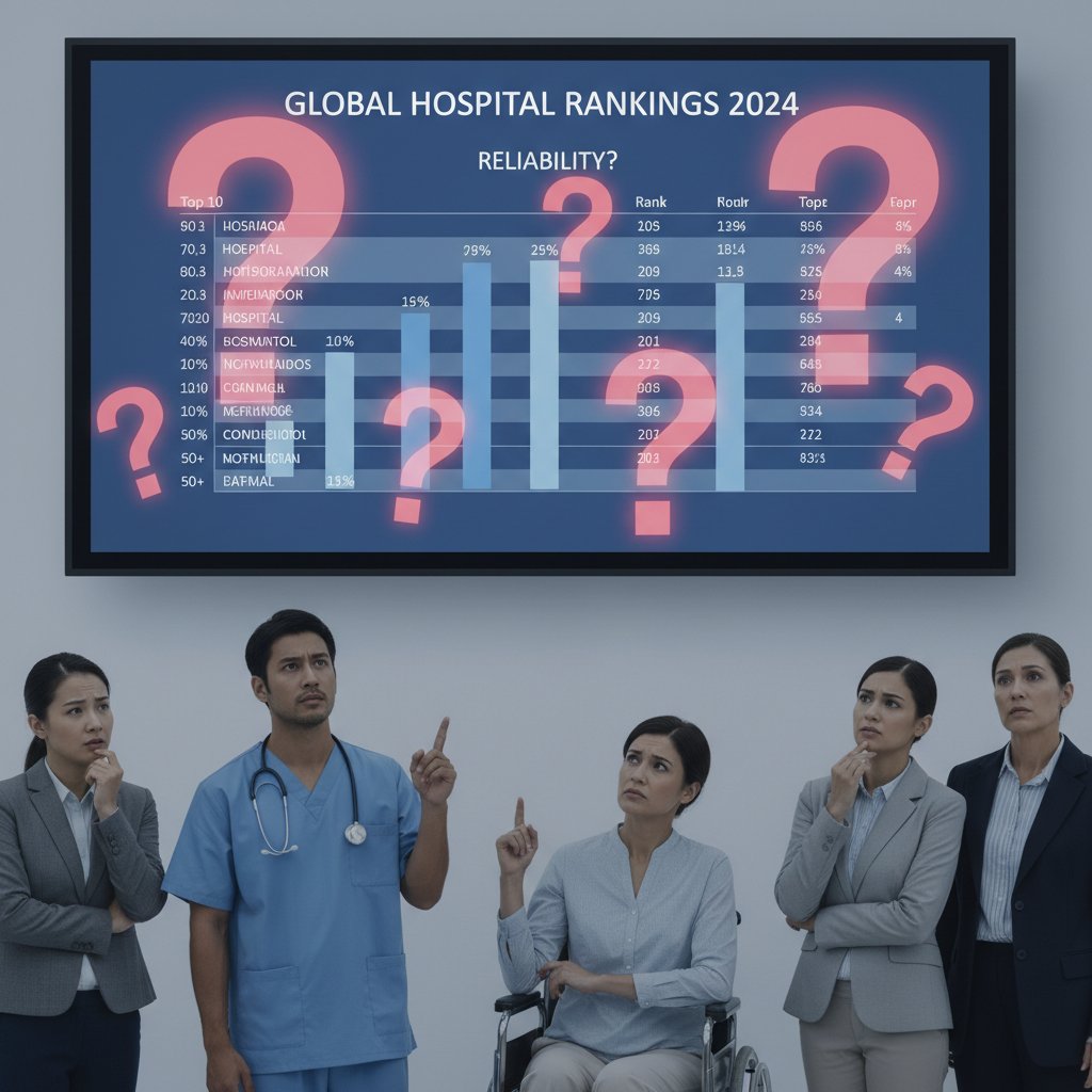 Tabela rankingowa szpitali z pytajnikami, sceptyczne spojrzenie na rankingi, bezpieczeństwo pacjenta