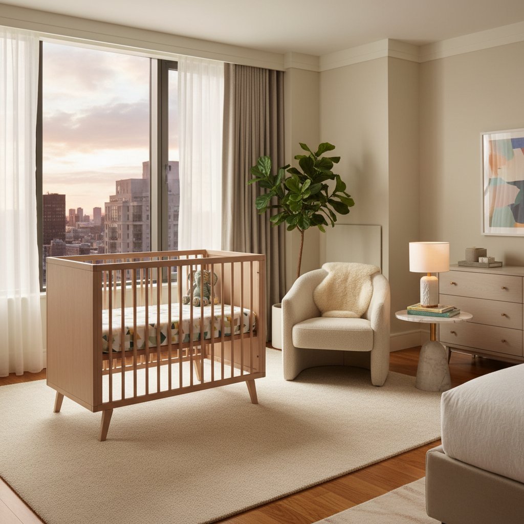 Zdjęcie z katalogu hotelowego: perfekcyjne, stylowe łóżeczko dziecięce na tle designerskiego pokoju