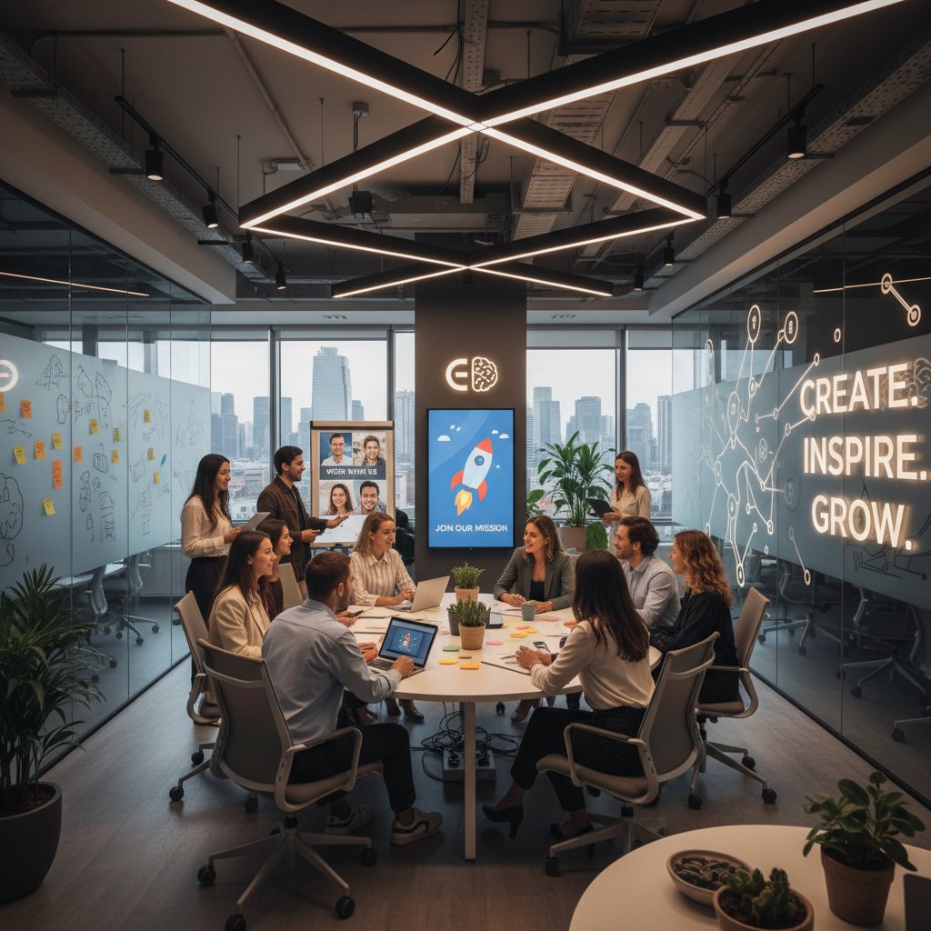 Pracownik HR budujący markę pracodawcy w internecie, kreatywna praca nad wizerunkiem