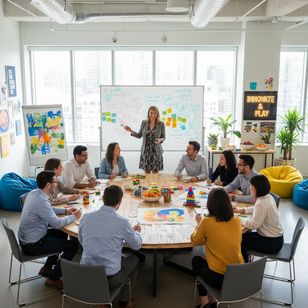 HR manager prowadząca interaktywny warsztat rozwijania kreatywności w zespole