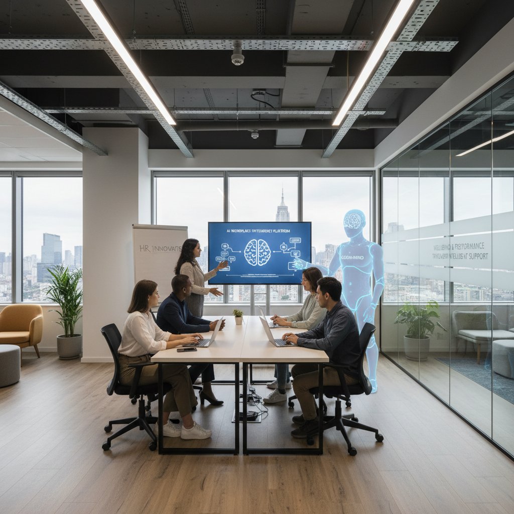 Zespół HR korzystający z AI jako wsparcia, psychologia pracy i ludzie przy komputerze