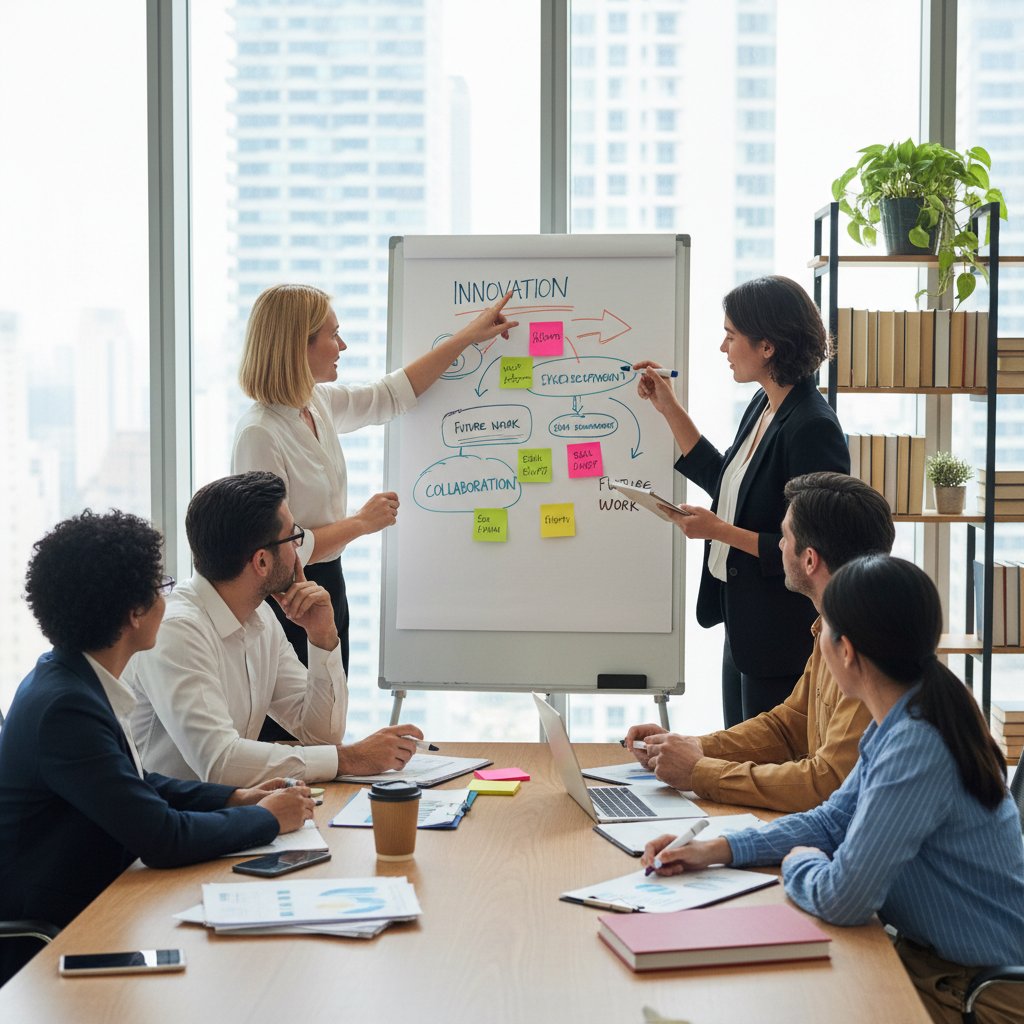 Zespół HR omawiający innowacyjną strategię podczas burzy mózgów