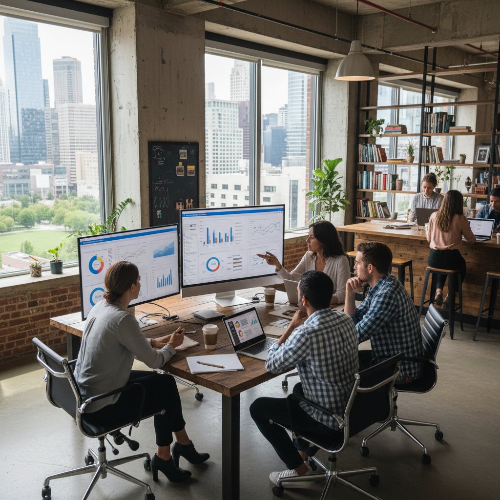 Nowoczesny zespół HR omawiający trendy w rekrutacji w przestrzeni coworkingowej