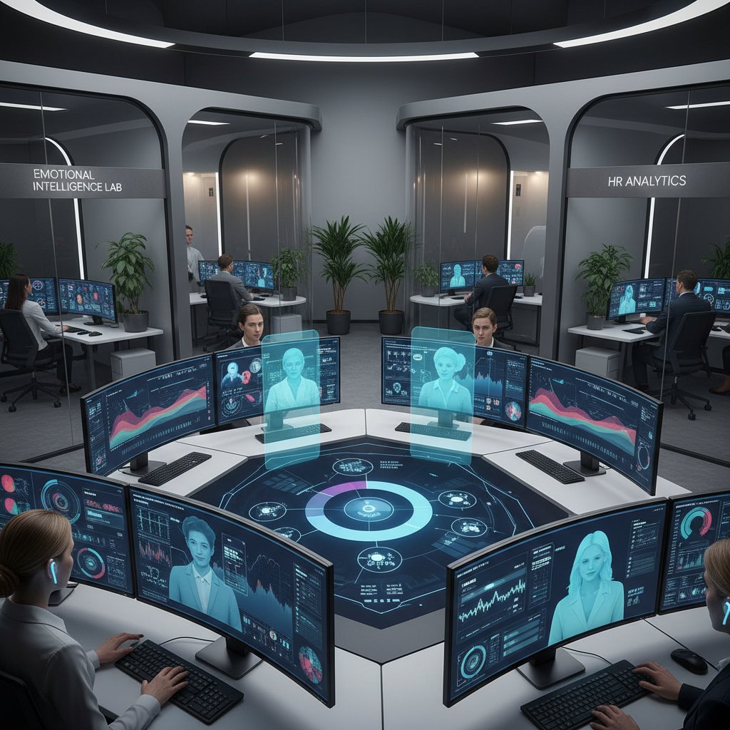 Zespół HR analizujący dane emocjonalne w nowoczesnym biurze