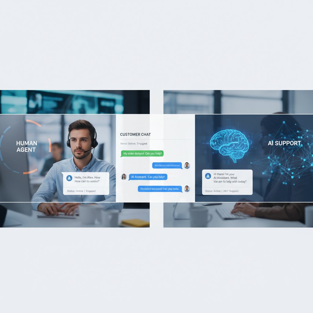 Support agent taking over from AI in a customer conversation during a complex customer chat