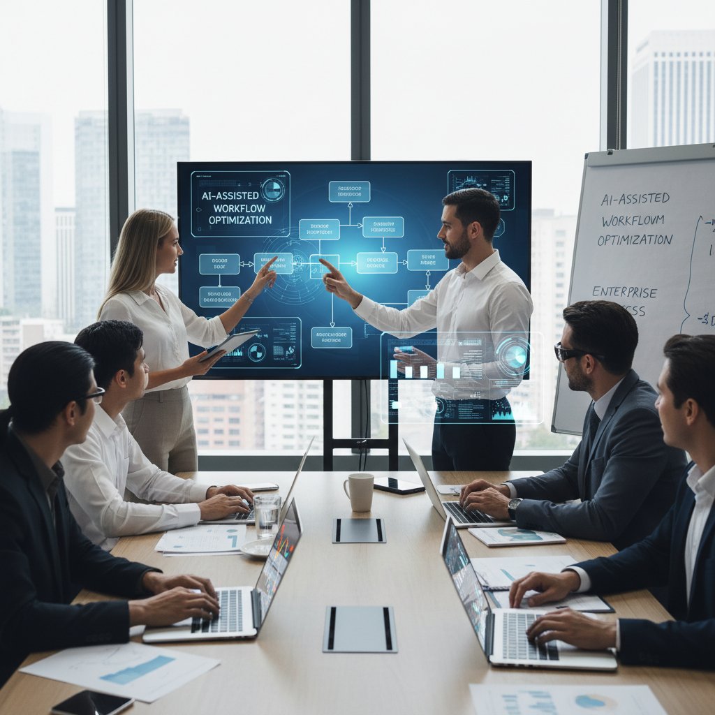 Human and AI avatar working side by side, symbolizing collaboration in enterprise process support