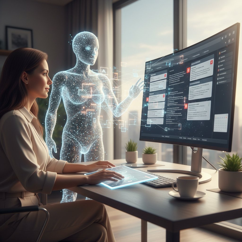 Human and AI working together on email management, symbolizing intelligent enterprise teammates
