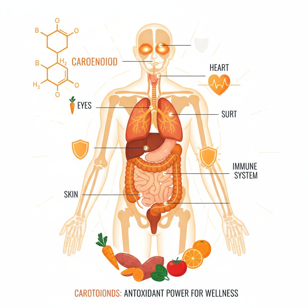 Infografika pokazująca wpływ karotenoidów na organizm człowieka
