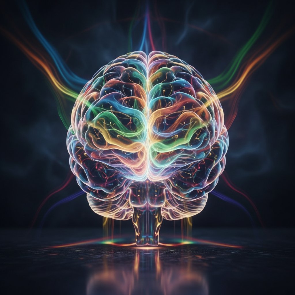 Mózg człowieka w trakcie terapii stabilizatorami nastroju, wyraziste kolory