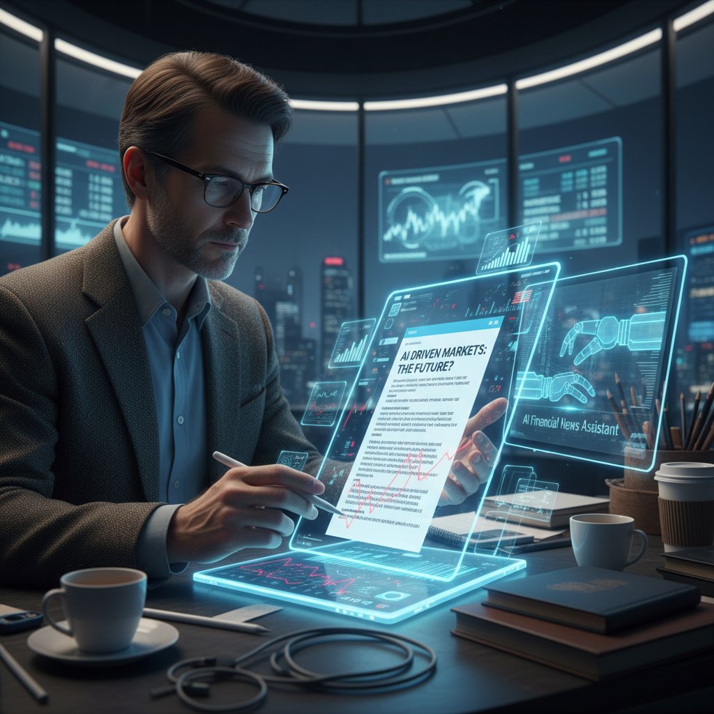 Human editor checks AI-generated financial article for accuracy and integrity