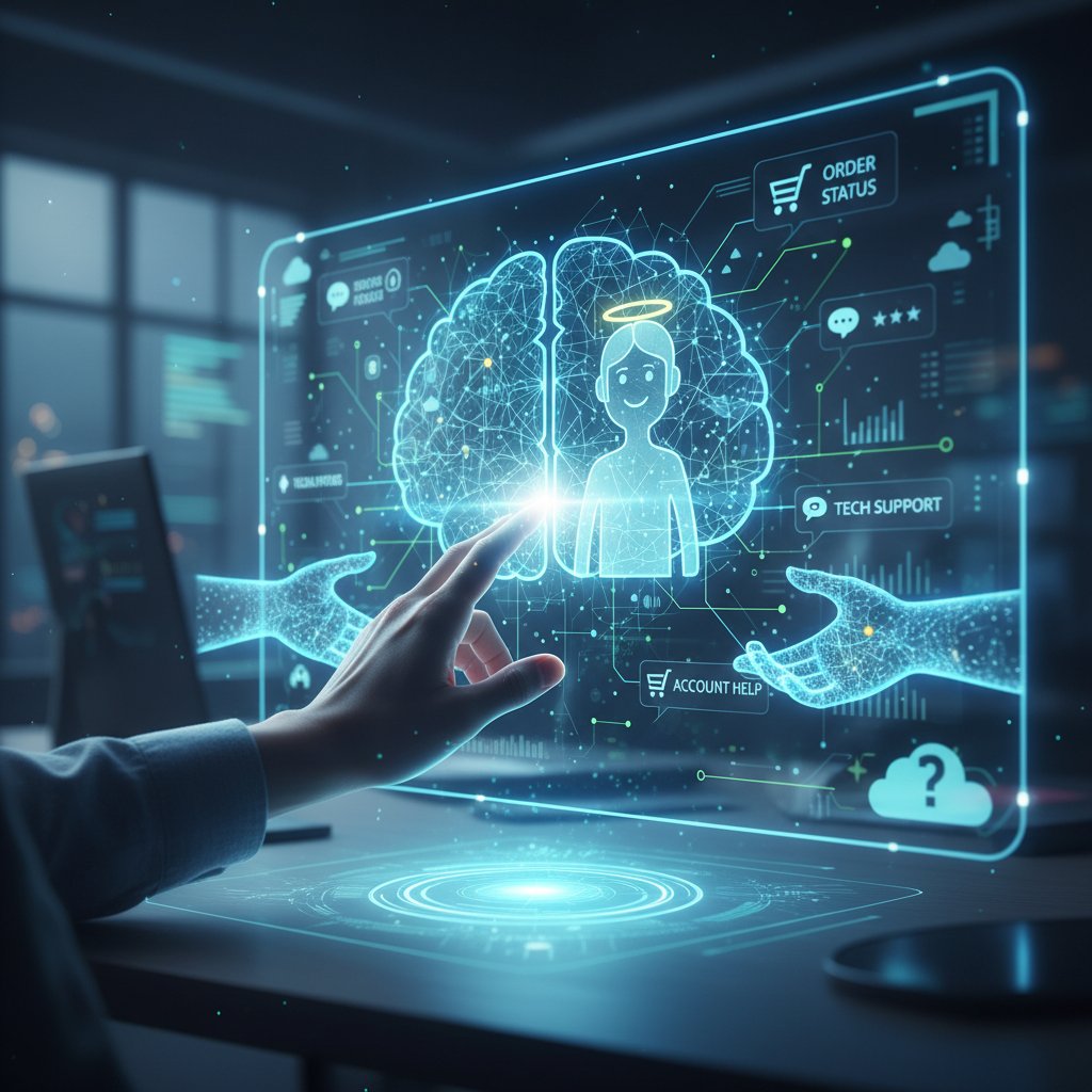 Symbolic handshake between human and digital interface, virtual assistant for customer inquiries