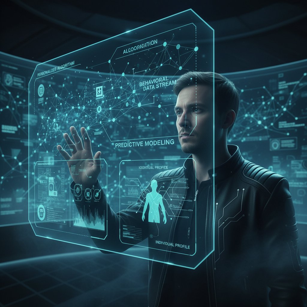 Osoba patrząca w ekran z algorytmem analizującym dane osobowe – AI profilowanie krok po kroku
