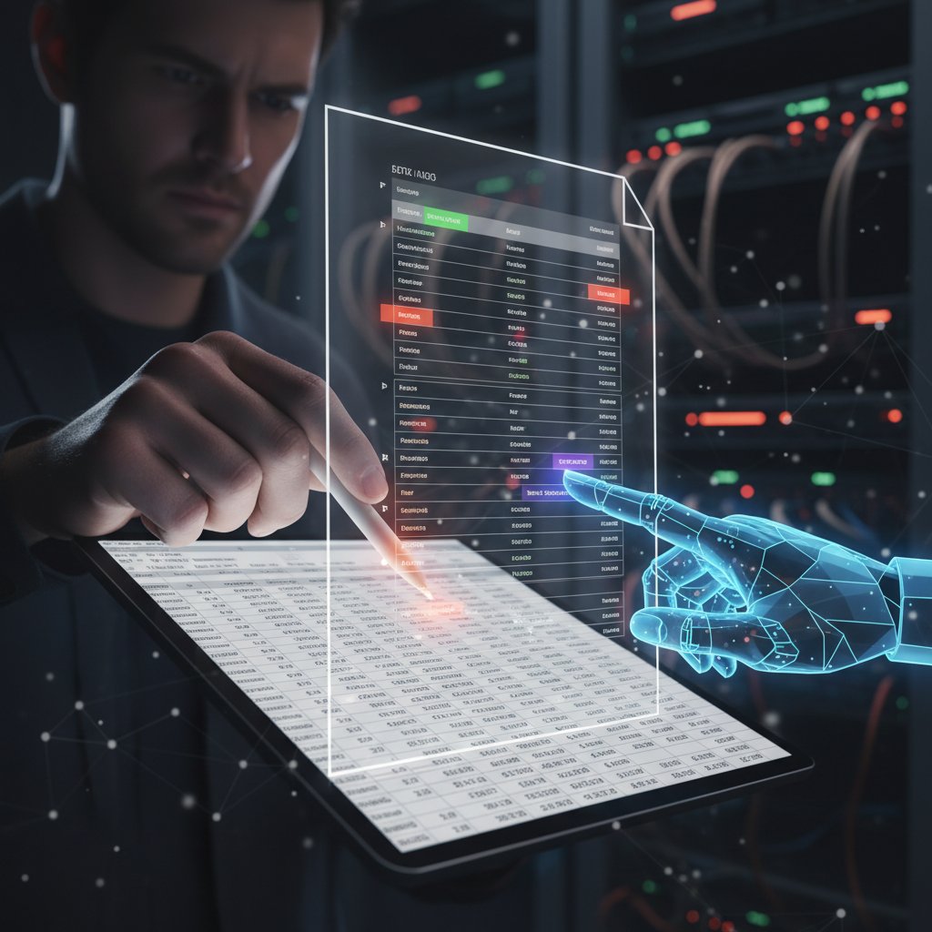 Human vs AI data validation with highlighted mistakes on document