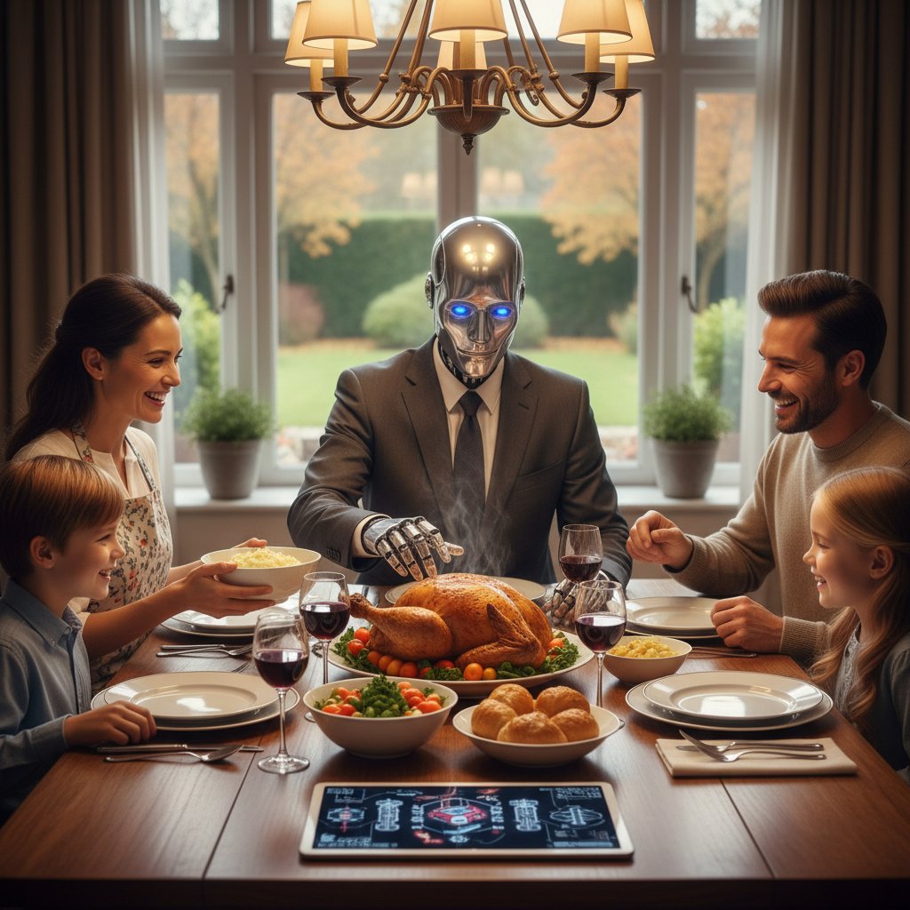 Robot przy stole z rodziną – przyszłość relacji? Zdjęcie dokumentalne