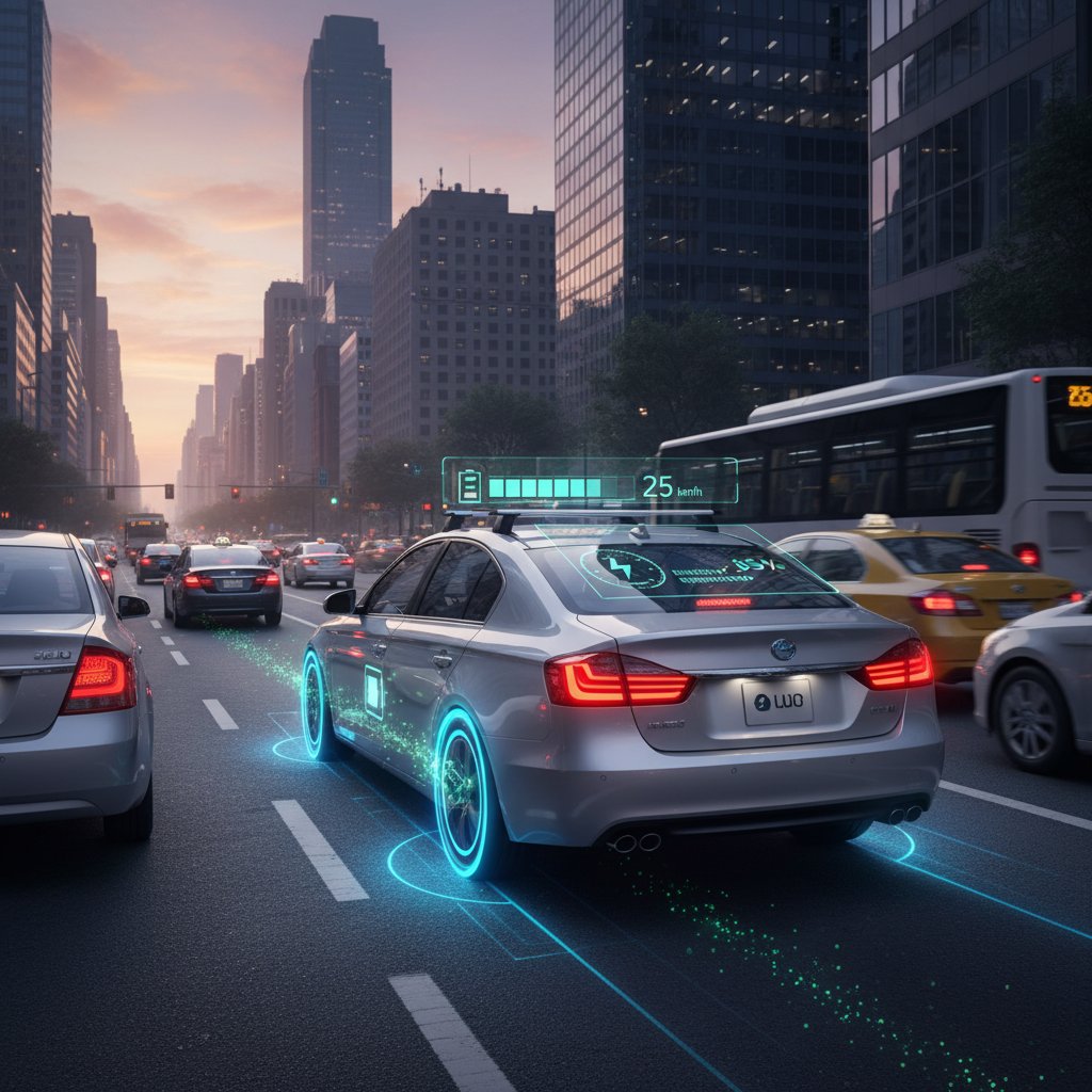 Urban hybrid braking scene, focus on regenerative braking system in action