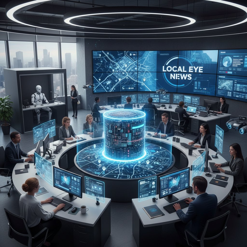 Zespół redaktorów współpracujący z algorytmem AI nad tworzeniem lokalnych treści