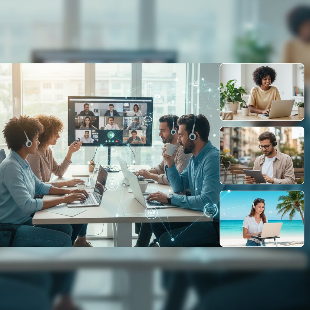 Zespół hybrydowy pracujący z różnych lokalizacji, łączący się online