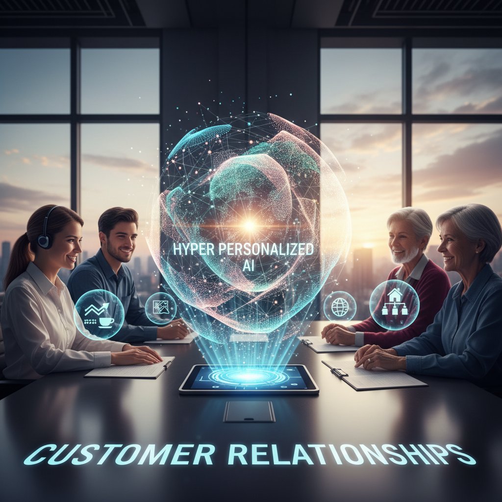 Photo of AI assistant helping a customer in a smart, personalized workspace