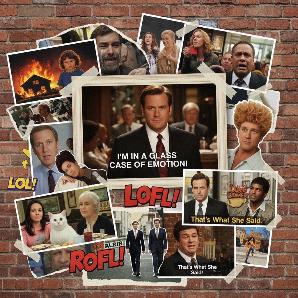 Famous comedy movie moments turned into viral memes, showing meme culture’s impact on movie recontextualized comedy movies