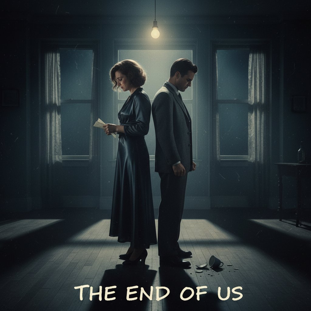 Iconic film breakup scene, two people back-to-back in a dim room with palpable tension